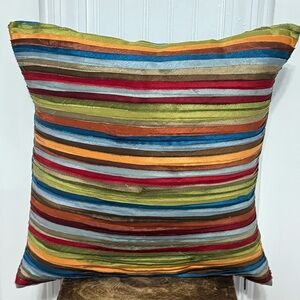Pier 1 Multicolor Striped Accent Down Feather Pillow Peacock Jewel